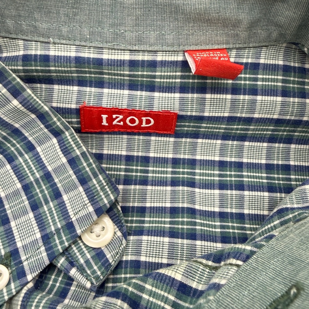 IZOD Men’s Plaid Button Down Shirt Blue Green LT Long Sleeve Business Casual - Picture 4 of 6
